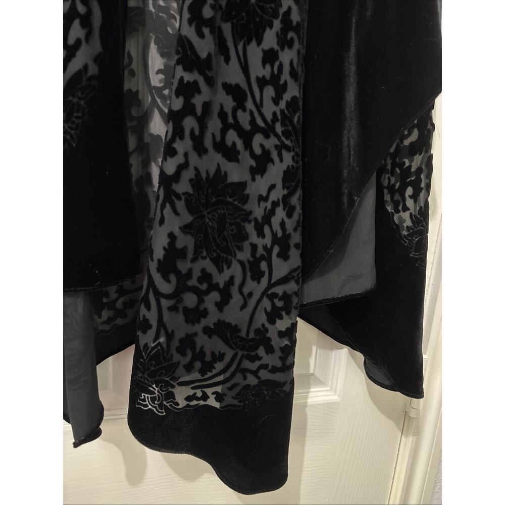 Vintage Black Burnout Velvet Wrap Shawl Silk Blend Devore Floral Duster Evening - Picture 5 of 7